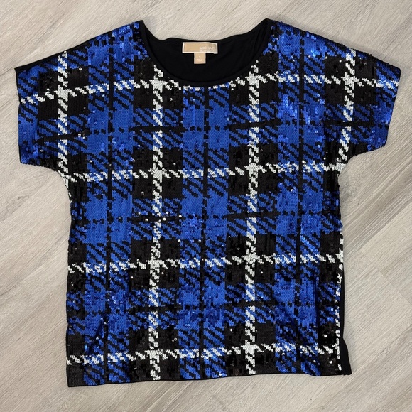 Michael Kórs Sequin Front Plaid Top Size Small - Picture 7 of 16